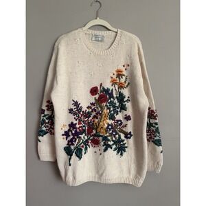 Vintage Marisa Christina Hand Embroidered Wildflower Sweater Cottagecore Large
